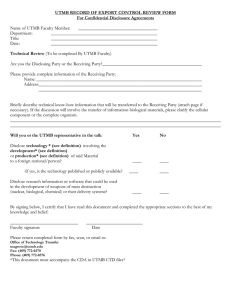 UTMB RECORD OF EXPORT CONTROL REVIEW FORM For Confidential Disclosure Agreements