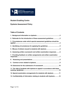 Student Enabling Centre Dyslexia Assessment Policy Table of Contents