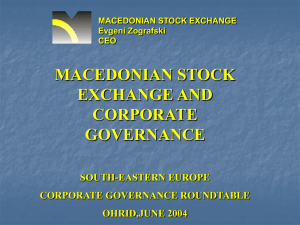 MACEDONIAN STOCK EXCHANGE AND CORPORATE GOVERNANCE