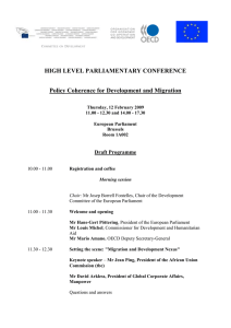 HIGH LEVEL PARLIAMENTARY CONFERENCE Policy Coherence for Development and Migration Draft Programme