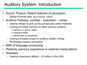 Auditory System: Introduction • Sound: Physics; Salient features of perception.