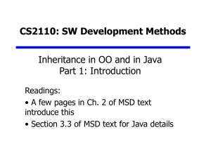 CS2110: SW Development Methods Inheritance in OO and in Java Readings:
