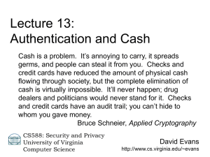 Lecture 13: Authentication and Cash