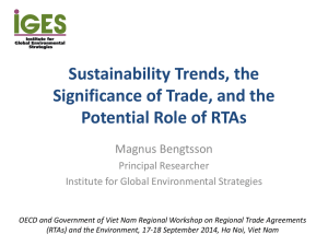 Sustainability Trends, the Significance of Trade, and the Potential Role of RTAs