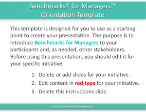 Benchmarks® for Managers™ Orientation Template