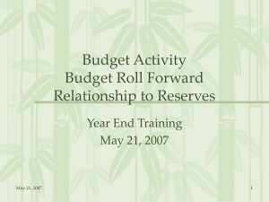 Budget Activity Budget Roll Forward Relationship to Reserves Year End Training