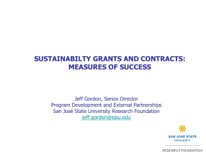 SUSTAINABILTY GRANTS AND CONTRACTS: MEASURES OF SUCCESS