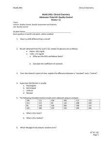 MLAB 2401: Clinical Chemistry Admission Ticket #2: Quality Control Points= 11