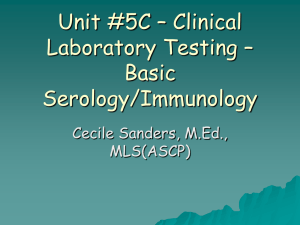 Unit #5C – Clinical Laboratory Testing – Basic Serology/Immunology
