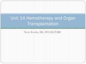 Unit 14 Hemotherapy and Organ Transplantation Terry Kotrla, MS, MT(ASCP)BB