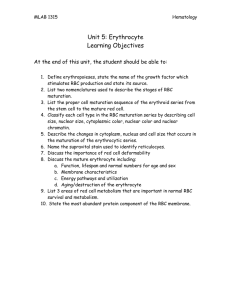 Unit 5: Erythrocyte Learning Objectives