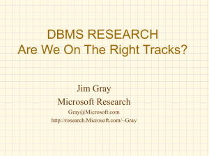 DBMS RESEARCH Are We On The Right Tracks? Jim Gray Microsoft Research