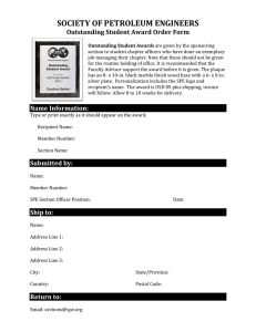 SOCIETY OF PETROLEUM ENGINEERS Outstanding Student Award Order Form