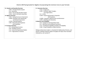 District 200 Pacing Guide for Algebra Incorporating the Common Core...