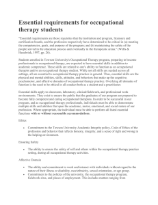 Essential requirements for occupational therapy students