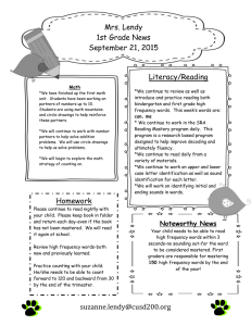 Mrs. Lendy 1st Grade News September 21, 2015 Literacy/Reading