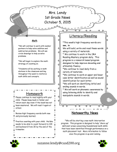 Mrs. Lendy 1st Grade News October 5, 2015 Literacy/Reading