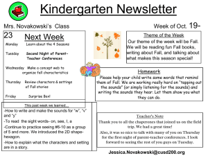 Kindergarten Newsletter 19- 23 Next Week
