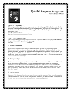 Hamlet Response Assignment  Honors English 4/Peters