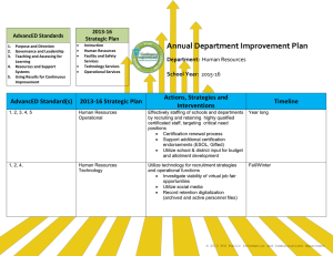 Annual Department Improvement Plan 2013-16 AdvancED Standards