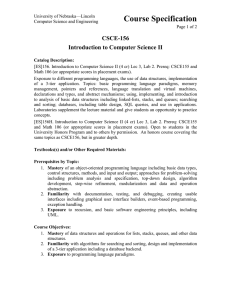 Course Specification CSCE-156 Introduction to Computer Science II