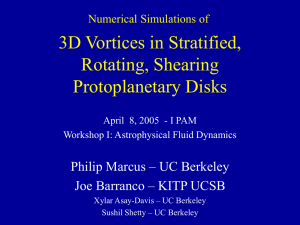 3D Vortices in Stratified, Rotating, Shearing Protoplanetary Disks Philip Marcus – UC Berkeley