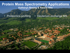 Protein Mass Spectrometry Applications • Proteomics profiling • Deuterium exchange MS