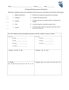 Working With Expressions Worksheet