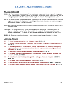 – Quadrilaterals (3 weeks) S-1 Unit 6 NVACS Standards