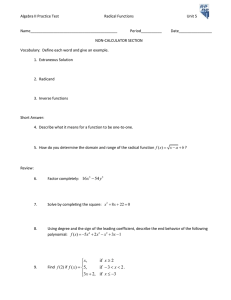 Algebra II Practice Test Radical Functions Unit 5