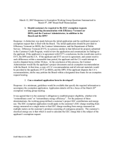 March 12, 2007 Responses to Exemption Working Group Questions Summarized... March 8 , 2007 Board Staff Memorandum