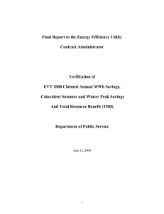 Final Report to the Energy Efficiency Utility Contract Administrator Verification of