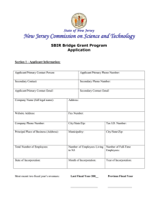 New Jersey Commission on Science and Technology  SBIR Bridge Grant Program Application