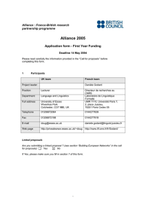 Alliance 2005 Application form - First Year Funding Alliance : Franco-British research