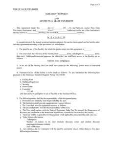 Page 1 of 3  USE OF FACILITIES FORM AGREEMENT BETWEEN