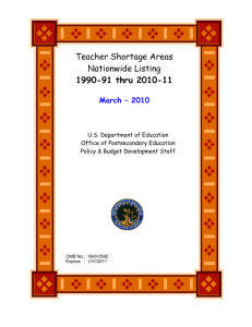 Teacher Shortage Areas Nationwide Listing 1990-91 thru 2010-11 March – 2010