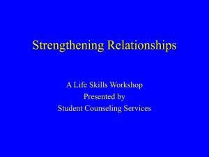 Strengthening Relationships A Life Skills Workshop Presented by Student Counseling Services