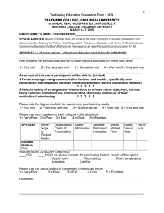 1 Continuing Education Evaluation Form 1 of 9 TEACHERS COLLEGE, COLUMBIA UNIVERSITY