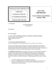 SCI 7725 CHEMISTRY  Course Policies and Syllabus