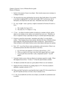 Chapter 4 Newton’s Laws of Motion Review guide Physics CP/Honors