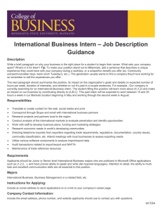 International Business Intern – Job Description Guidance Description