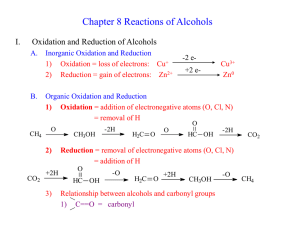 Chapter 8 Reactions of Alcohols I. Oxidation and Reduction of Alcohols