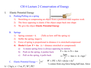 CH 6 Lecture 2 Conservation of Energy I. Elastic Potential Energy