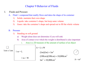 Chapter 9 Behavior of Fluids I. Fluids and Pressure