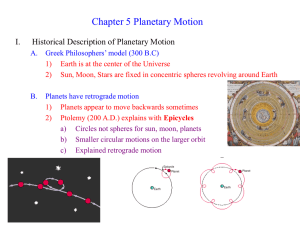 Chapter 5 Planetary Motion I. Historical Description of Planetary Motion