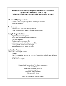 Graduate Assistantships-Department of Special Education Applications Due Friday, April 22, 2011