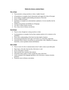 Rubric for Literary Analysis Papers  The A Paper The B Paper