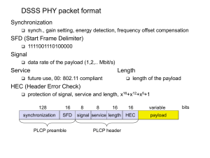 DSSS PHY packet format Synchronization SFD (Start Frame Delimiter) Signal