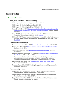 Usability notes Review of research —Required reading Tone, bias, and ethics