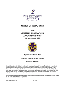 MASTER OF SOCIAL WORK  2009 ADMISSION INFORMATION &amp;